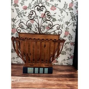 Vintage Metal Wall Pocket Mail Holder Scrolled Filigree Bronze Floral Basket